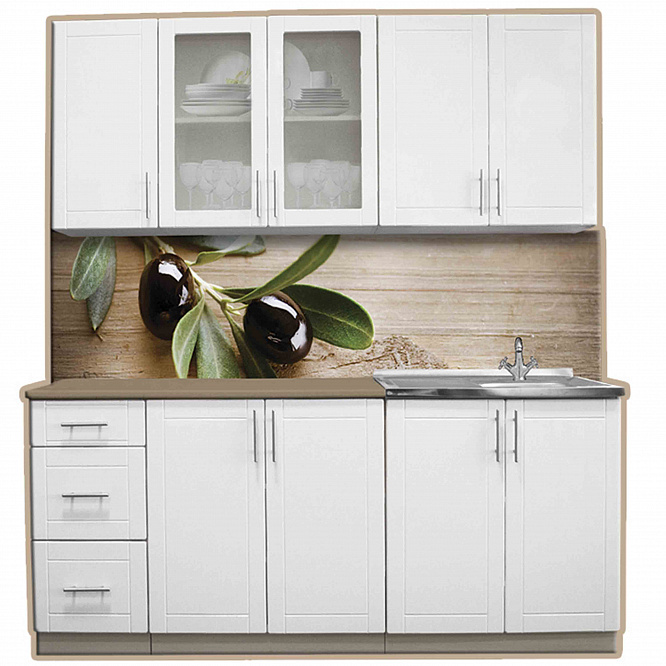 Кухонный гарнитур №9 дуб млечный/белый глянец (столешник, без мойки) 2,0м