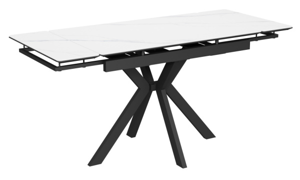 Стол Сумо-1С NEW 110х70 (+25+25) (царга Чёрный/МДФ+PVC Чёрный/White marble),нога №125Q черный