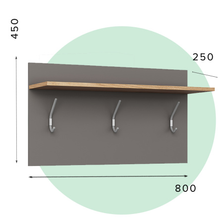 СИТИ Прихожая Вешалка В-3 (450*800*250), Серый Графит/корпус Дуб Крафт Золотой