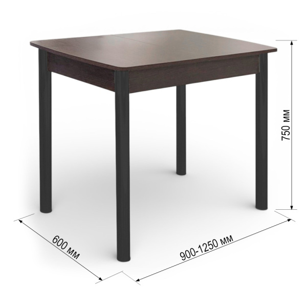 Стол Уют 3 900(+350)*600*750 ДСП венге/опора D50 "труба" Черный