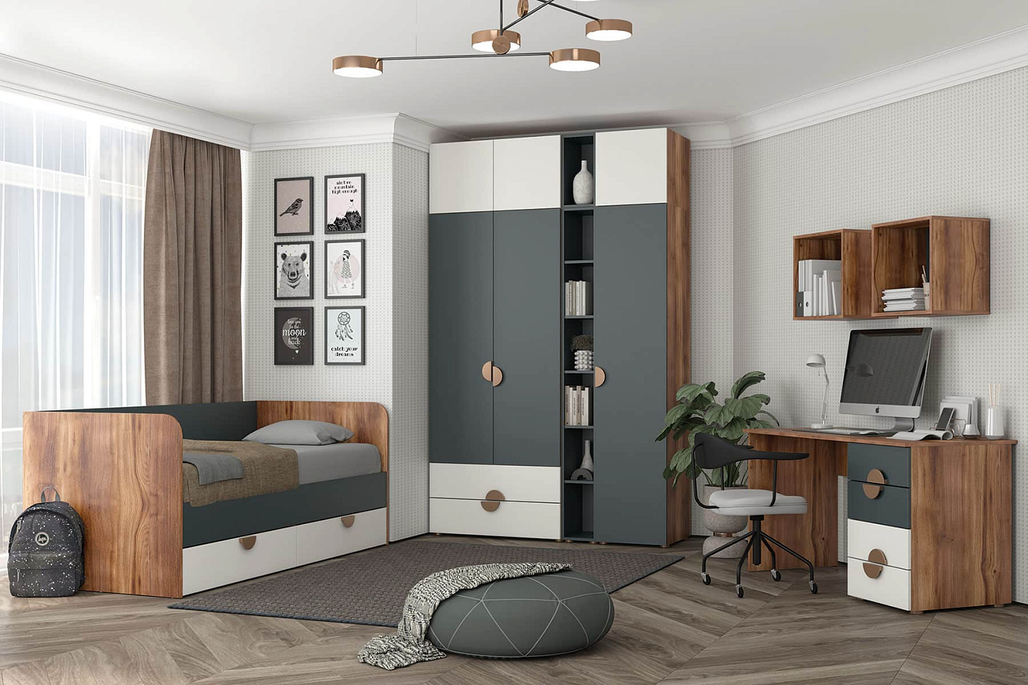 Тризиль Детская 476.14 Кровать 900*2000/Дуб Барокко/зел.камень