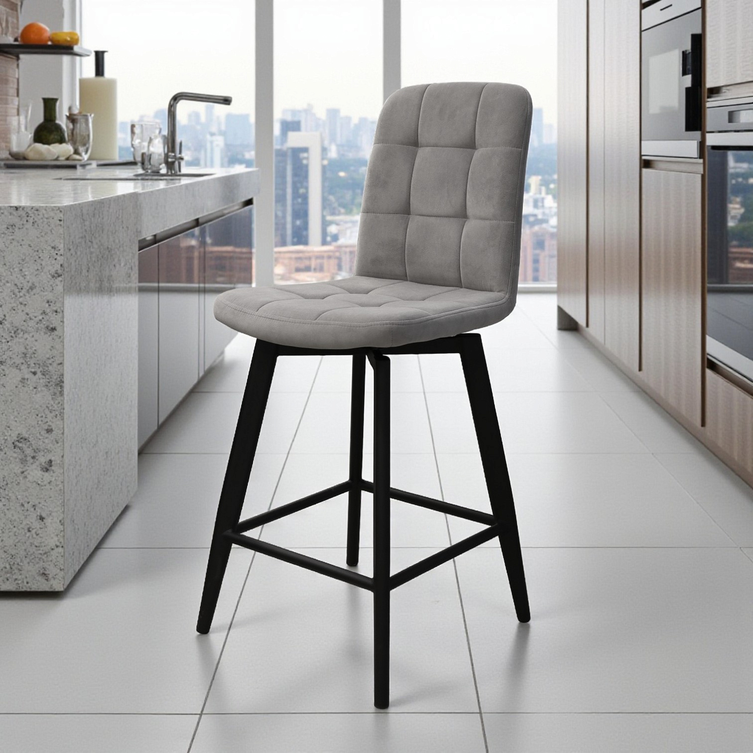 Стул Абсент NEW ПОЛУБАРНЫЙ Поворотный, Т180 светло-серый+нога 360F47 60см (черный)