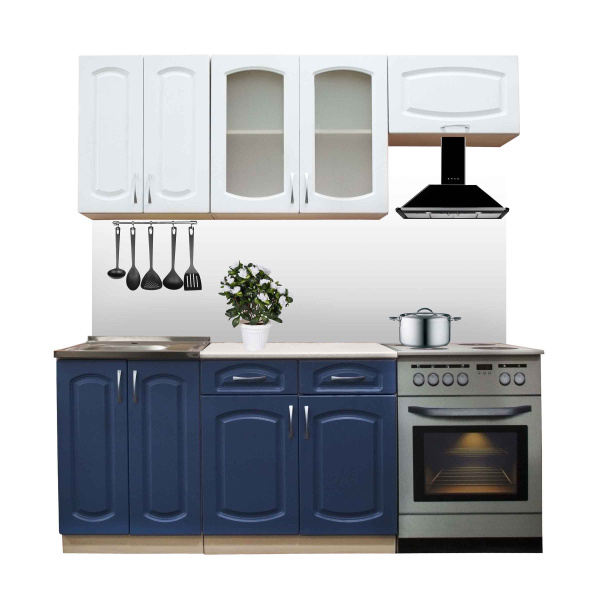 Кухонный гарнитур №1 бианко/деним 1,4м+столещник (без мойки)