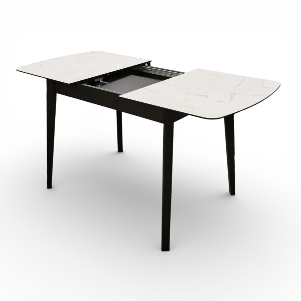 Стол Ньюман МДФ/пластик, 1100 (1450)*700 Мрамор Монтекатини, опора ZD08 дер/черный